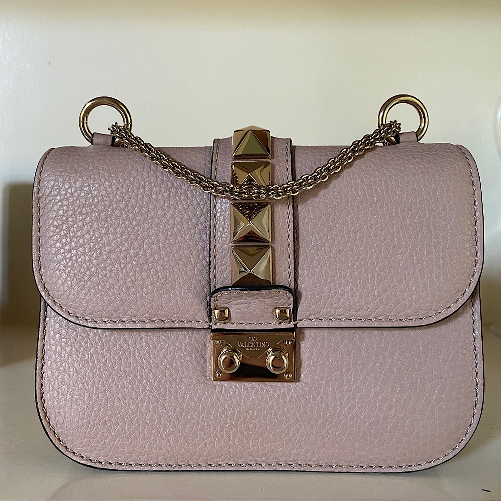 Valentino Rockstud Small Glam Lock Handbag- Poudre